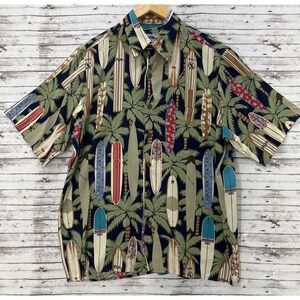 Vintage Reyn Spooner Hawaiian Shirt Men's Small Surfboard Palm Tree Print Spun